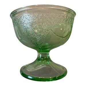 Vintage Green Depression Glass Sherbet Dish | Pedestal Footed Dessert Cup